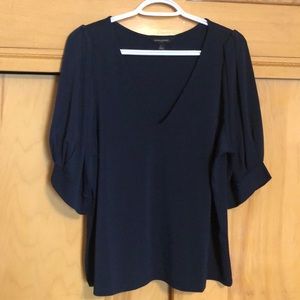 Puff Sleeve V-Neck Crepe Top